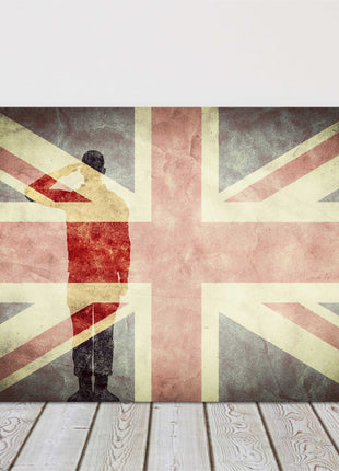 Silhouette of soldier Union Jack Printed and framed as a canvas picture print