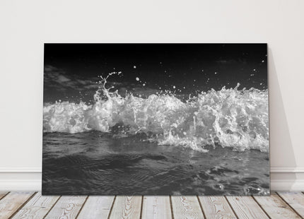 Breaking waves, black and white image. Canvas Print.