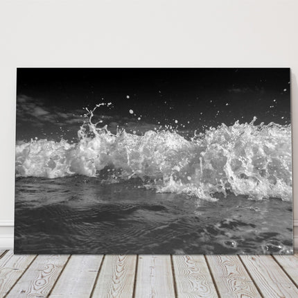 Breaking waves, black and white image. Canvas Print.