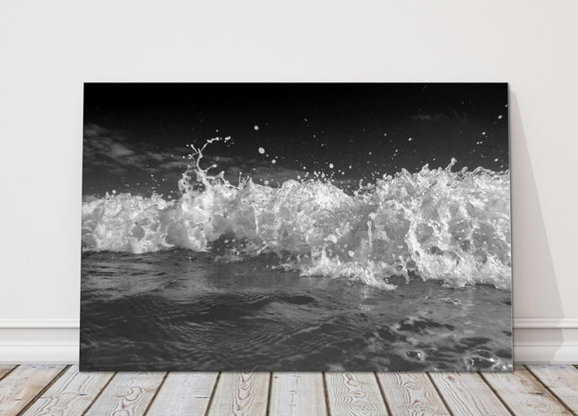 Breaking waves, black and white image. Canvas Print.