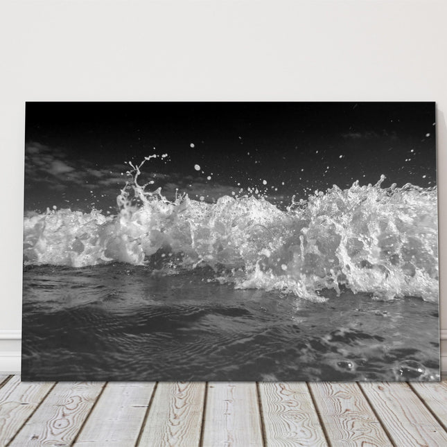 Breaking waves, black and white image. Canvas Print.