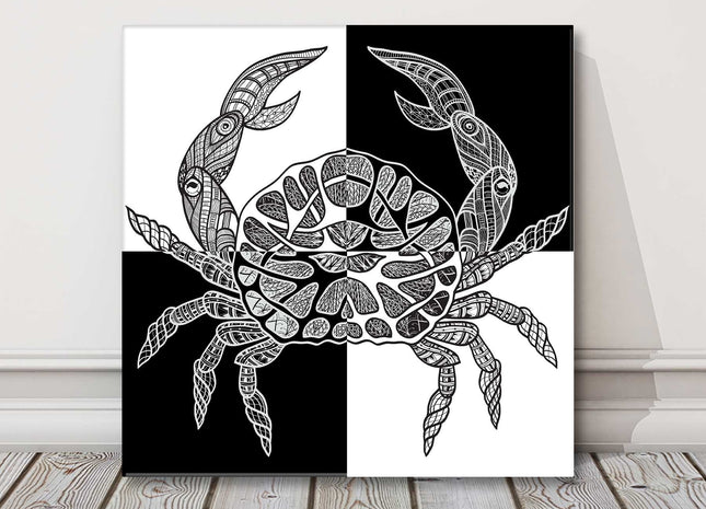 Black and white crab chequer background modern style canvas picture print