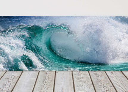 Breaking wave. Beautiful colours sea. Panoramic, coastal canvas picture print.