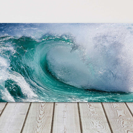 Breaking wave. Beautiful colours sea. Panoramic, coastal canvas picture print.
