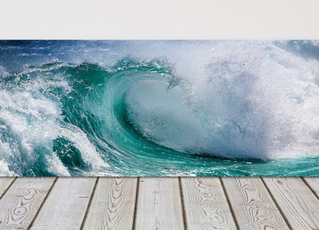 Breaking wave. Beautiful colours sea. Panoramic, coastal canvas picture print.