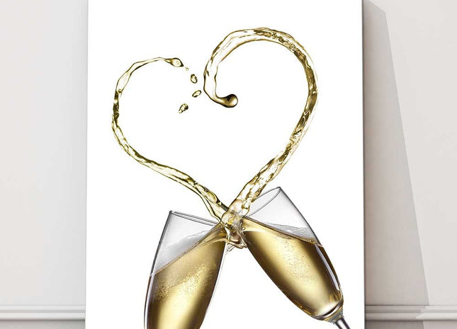 Champagne love heart and glasses canvas picture print