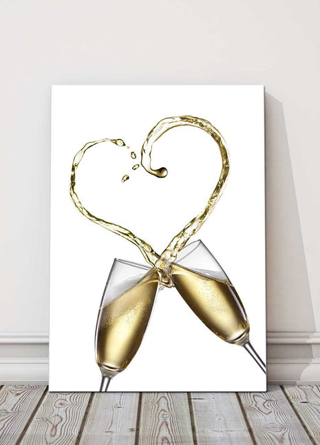 Champagne love heart and glasses canvas picture print