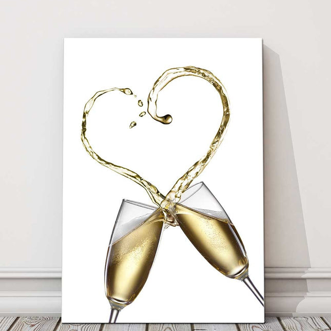 Champagne love heart and glasses canvas picture print