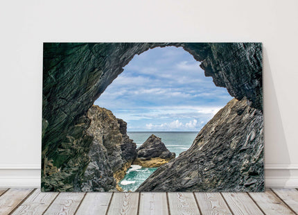 Cornwall sea view from inside a cave. Near Crantock beach. Canvas picture print