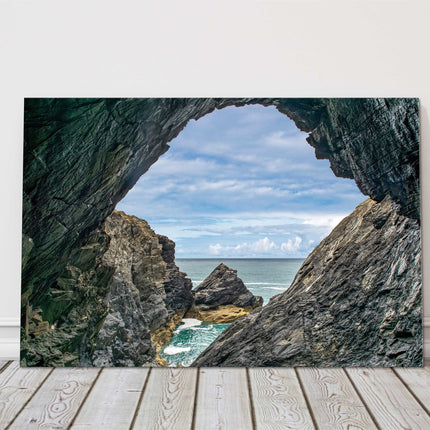 Cornwall sea view from inside a cave. Near Crantock beach. Canvas picture print
