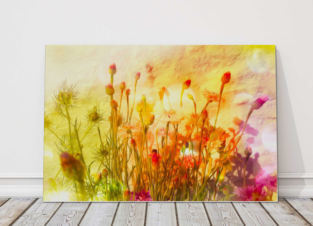 Wild flowers in summertime painting. Bright warm colours. Printed canvas picture print.