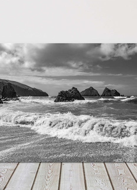 Holywell Bay beach, Near Newquay, Cornwall. Black and white Canvas picture print