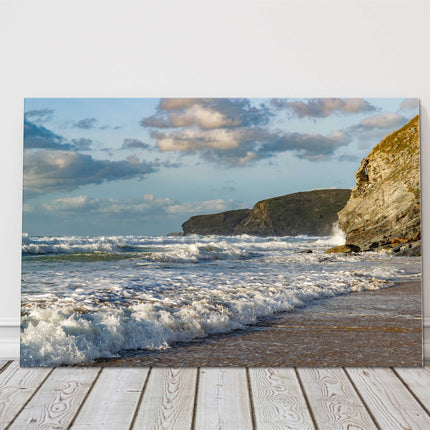 Watergate Bay beach neaer newquay high tide sunset stunning canvas picture print