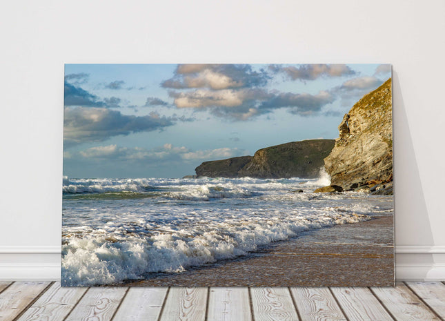 Watergate Bay beach neaer newquay high tide sunset stunning canvas picture print