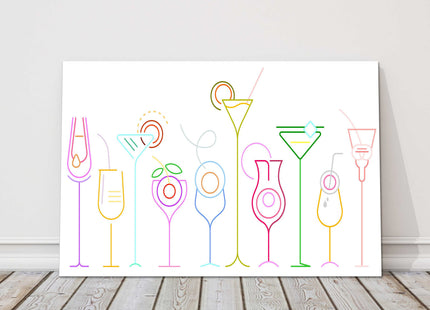 modern style drinks glasses cocktails and wine colourful canvas picture print