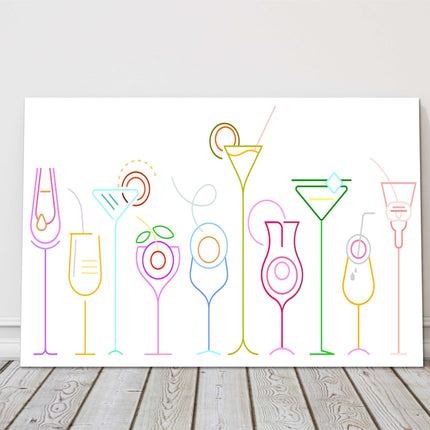 modern style drinks glasses cocktails and wine colourful canvas picture print
