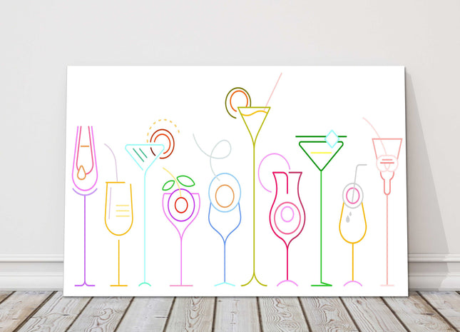 modern style drinks glasses cocktails and wine colourful canvas picture print