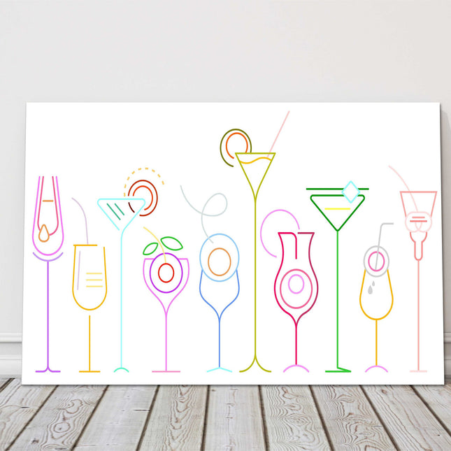 modern style drinks glasses cocktails and wine colourful canvas picture print