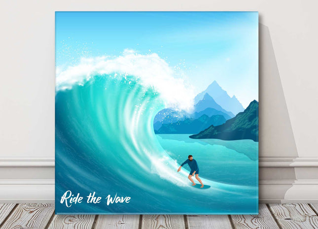 riding the wave surf canvas picture print square