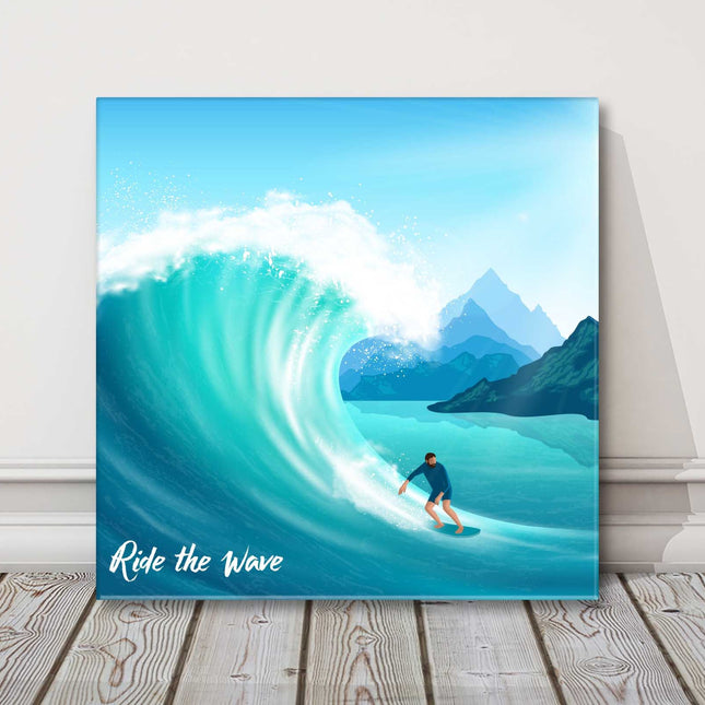riding the wave surf canvas picture print square