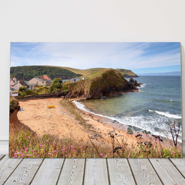 Hope Cove, Devon, England. View over the beach. Canvas Print. Ideal gift.