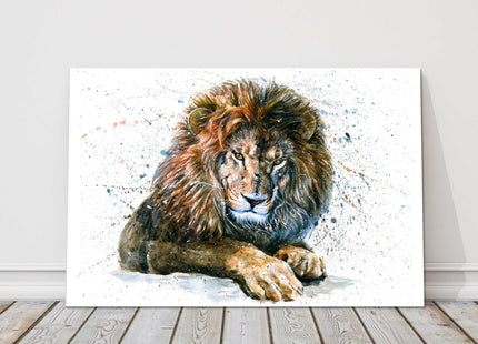 Lion, watercolour painting with colour splash effect.Canvas picture.