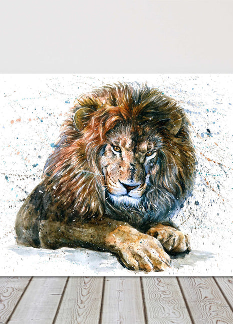 Lion, watercolour painting with colour splash effect.Canvas picture.