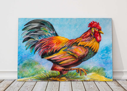 Rooster watercolour painting. Canvas picture print.