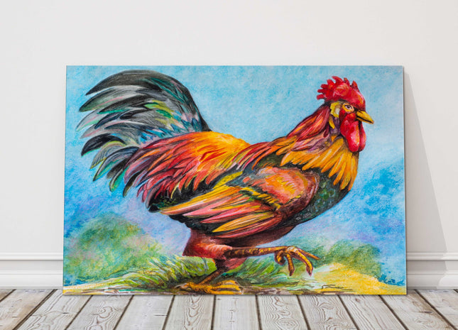 Rooster watercolour painting. Canvas picture print.