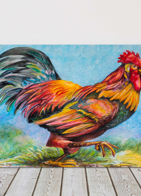 Rooster watercolour painting. Canvas picture print.