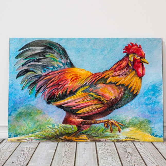 Rooster watercolour painting. Canvas picture print.