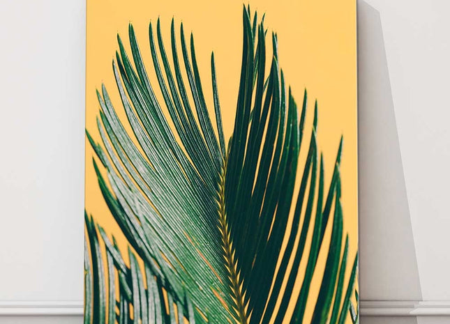 Palm tree leaf green and yellow modern wall art canvas picture print
