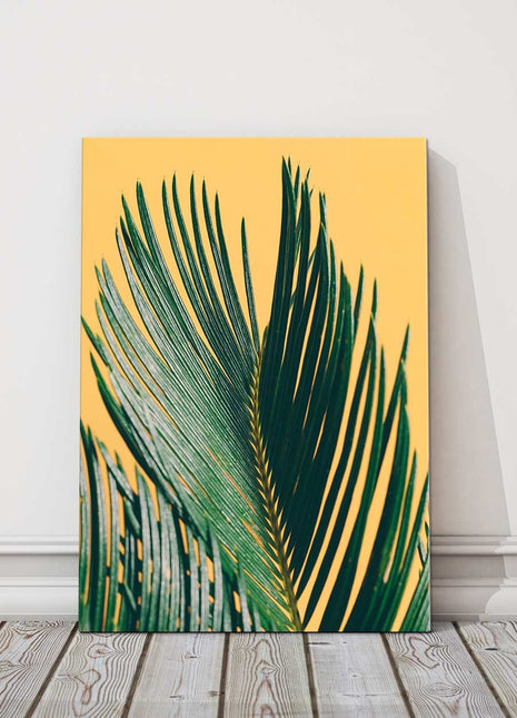 Palm tree leaf green and yellow modern wall art canvas picture print