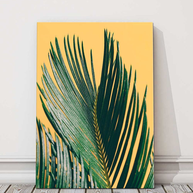 Palm tree leaf green and yellow modern wall art canvas picture print