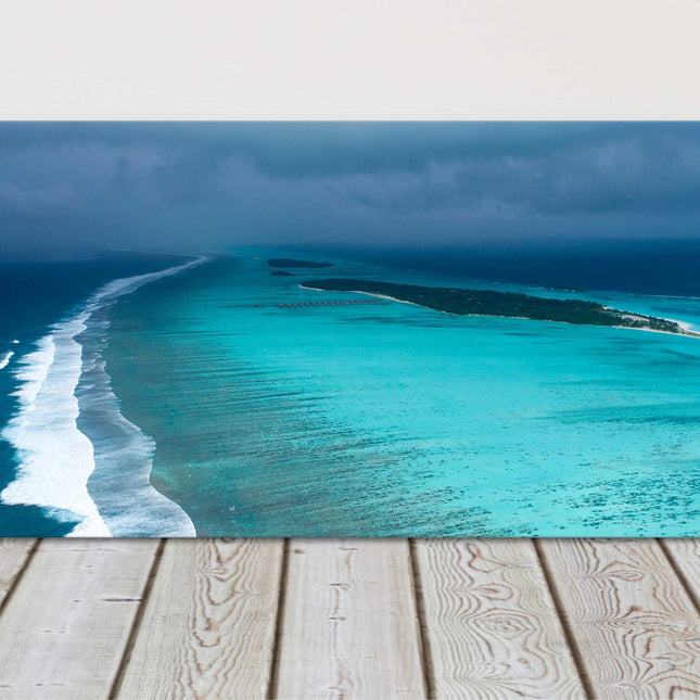 Aerial view of Maldives, tropical beach in the Indian Ocean canvas picture print
