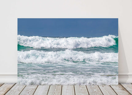 Breaking waves at Fistral beach, Cornwall. Canvas picture print.