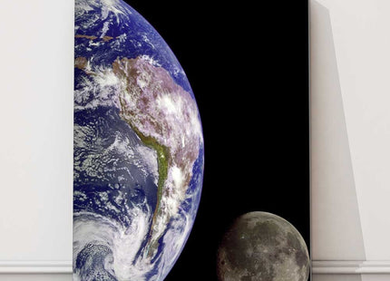 Earth from outer space. Portrait view. Printed and framed as a canvas print.
