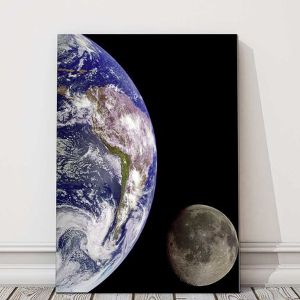 Earth from outer space. Portrait view. Printed and framed as a canvas print.