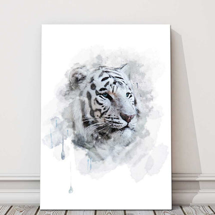 White Tiger painting dripping paint colour canvas picture print