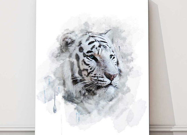 White Tiger painting dripping paint colour canvas picture print