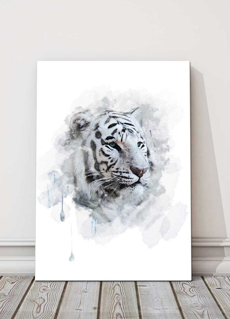 White Tiger painting dripping paint colour canvas picture print