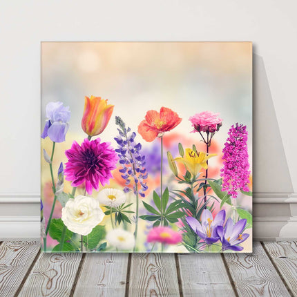 Colourful flowers in bloom canvasp icture print square wild flower