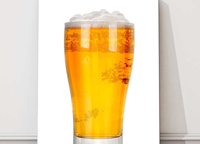 Pint of beer on a white background. Printed canvas picture print.