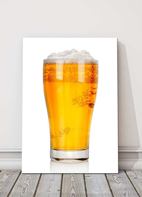 Pint of beer on a white background. Printed canvas picture print.