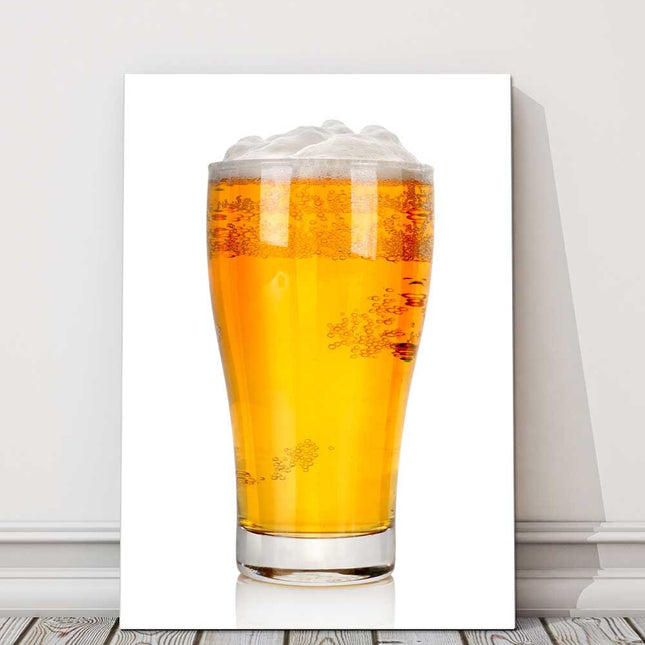 Pint of beer on a white background. Printed canvas picture print.