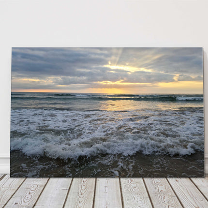 Ocean waves at sunset taken at mawgan porth cornwall canvas picture print