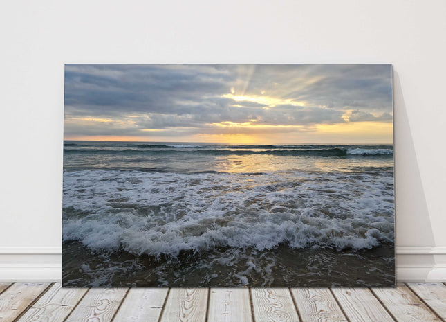 Ocean waves at sunset taken at mawgan porth cornwall canvas picture print