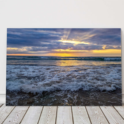 atlantic waves at sunset from mawgan porth beach cornwall canvas picture print