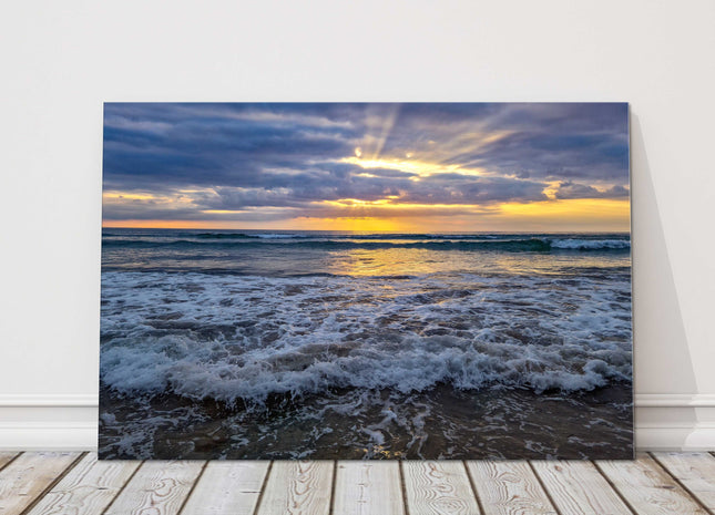 atlantic waves at sunset from mawgan porth beach cornwall canvas picture print