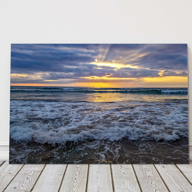 atlantic waves at sunset from mawgan porth beach cornwall canvas picture print